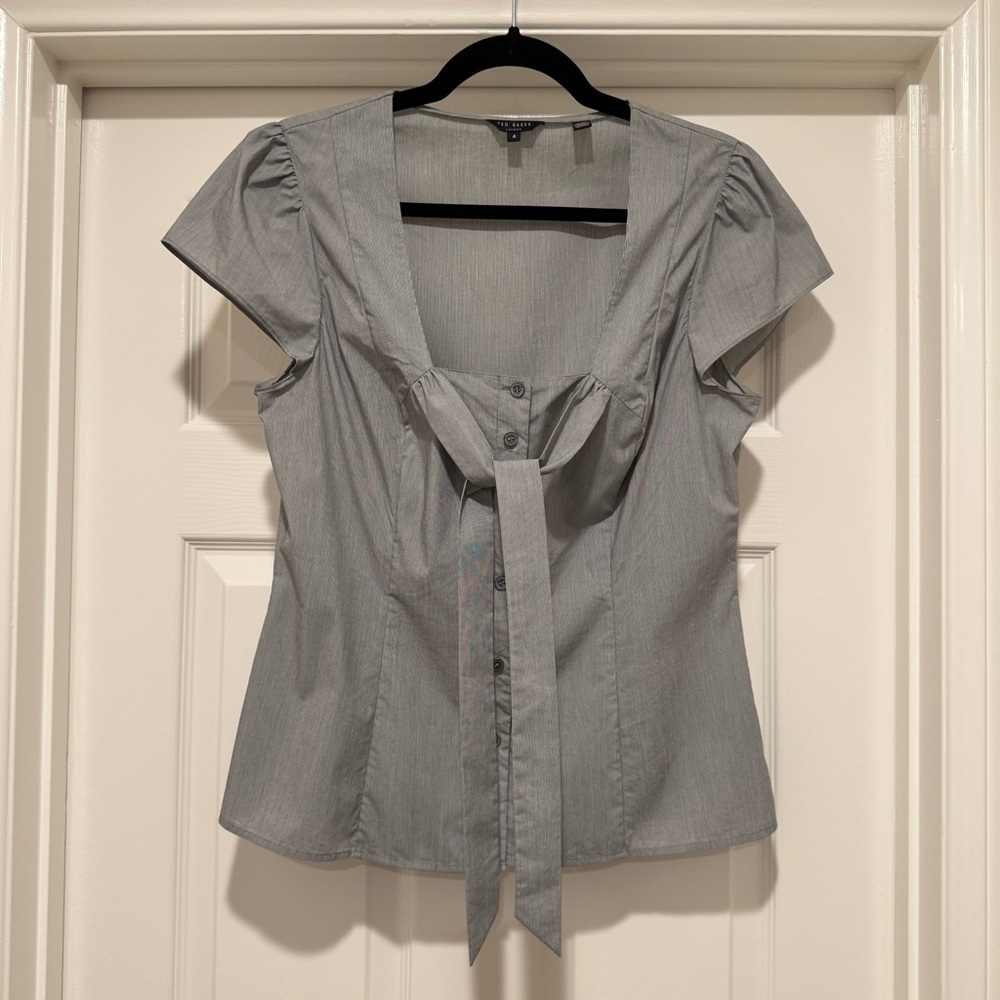 Ted Baker Gray Blouse with Tie Front Size 4/US Size 10 (Large) - Picture 11 of 16